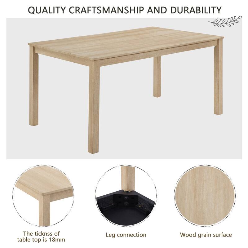 6-Piece Solid Wood Dining Table Set, Including 1 Dining Table, 4 Chairs & 1 Bench, Kitchen Dining Table & Chair Set for 6