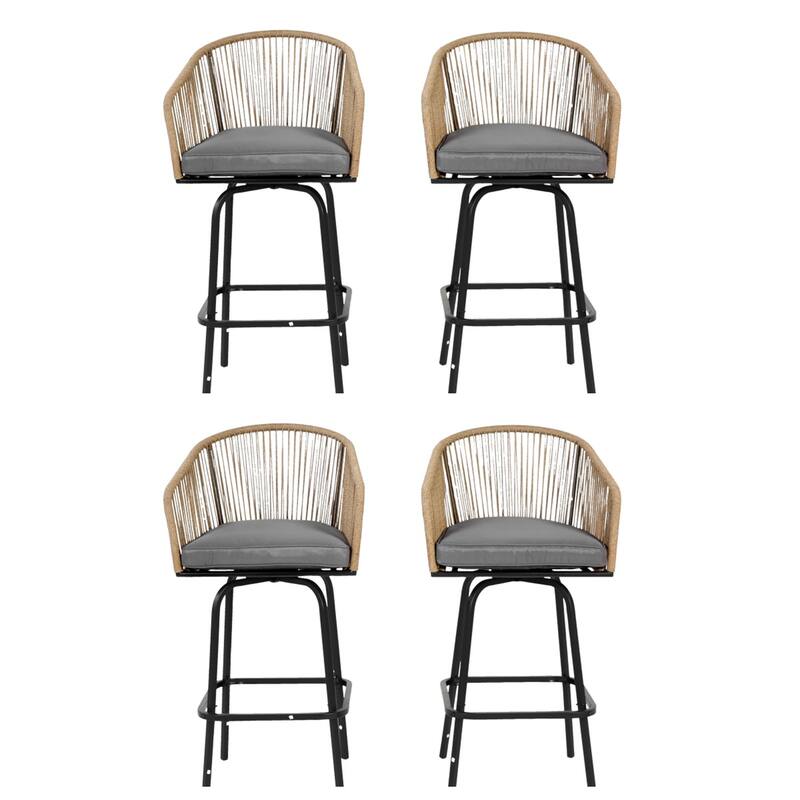 Outdoor Wicker Rattan Barstools with Armrests, Backrest, Set of 2/4 - Grey, Set of 4