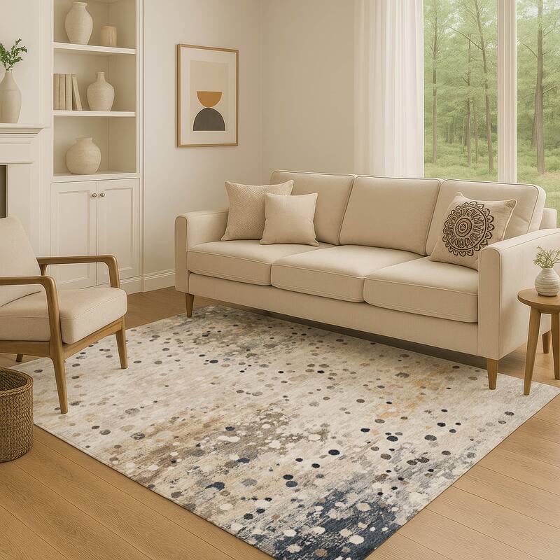 Premium Washable Super Soft Abstract Drip Mayfield Rug - Ivory - 10' x 14'