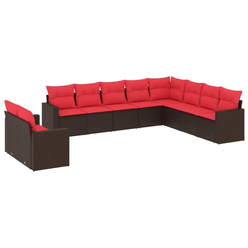vidaXL Patio Sofa Set with Cushions Outdoor Conversation Furniture Poly Rattan - 25.8" x 24.4" x 27.2"