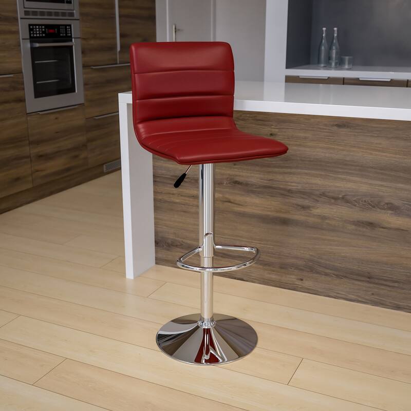 Modern Vinyl Stitch Back Adjustable Height Barstool - 16"W x 19"D x 35" - 44"H - Burgundy