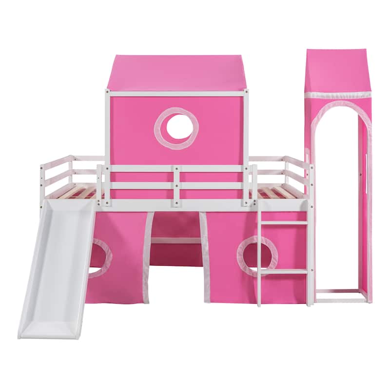 Full Size Bunk Bed with Slide, Tower and SemiEnclosed Space for