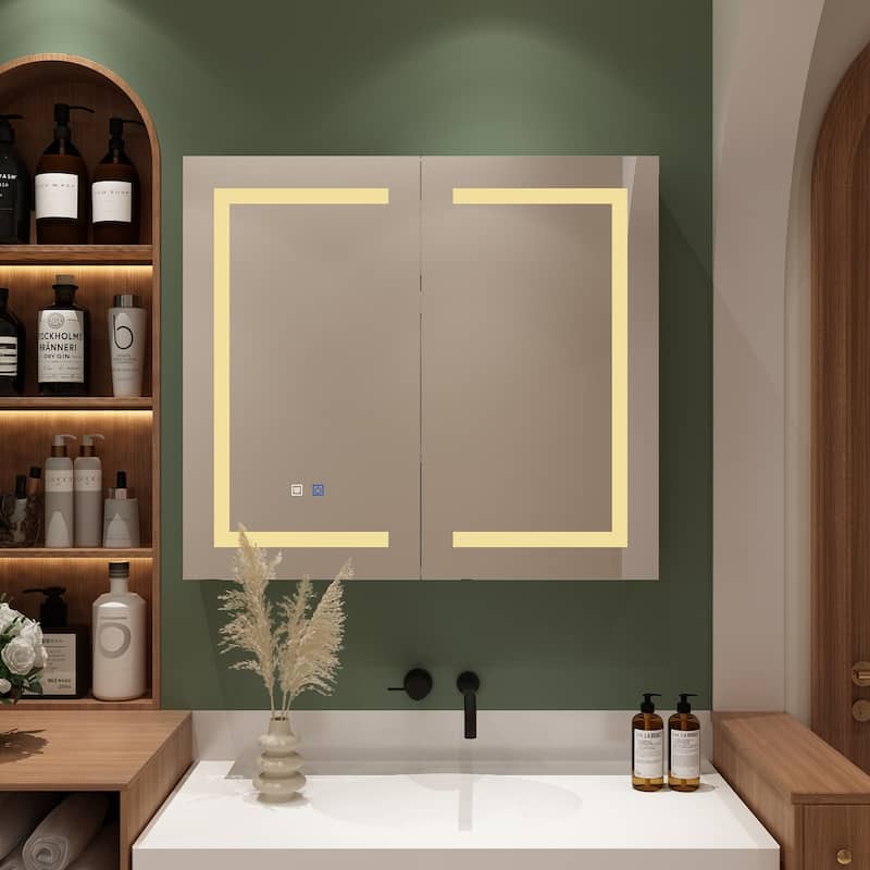 Led Mirror Cabinet Bathroom Wall Mounted Medicine Cabinet Storage - 35.4"Wx31.3"H