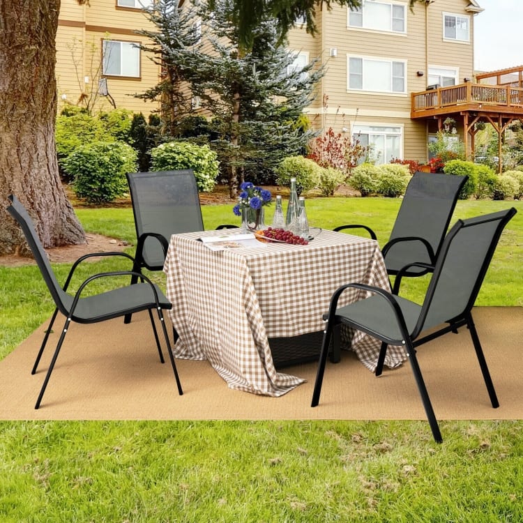 4 Pieces Stackable Patio Dining Chairs Set with Armrest - 29" x 21.5" x 35.5" (L x W x H)