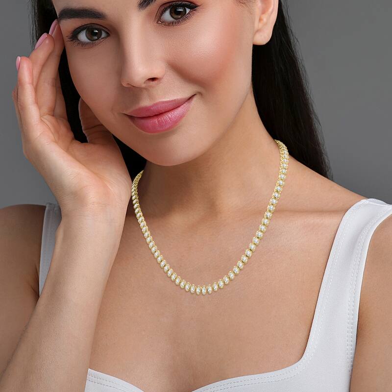 Marquee 10 Carat TW Oval Shape Lab Grown Diamond Bezel Set Necklace in 14K Yellow Gold