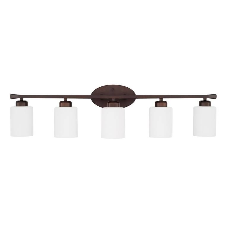 Dixon 37-inch 5-light Modern Bath/ Vanity Fixture w/ Soft White Glass - Bronze