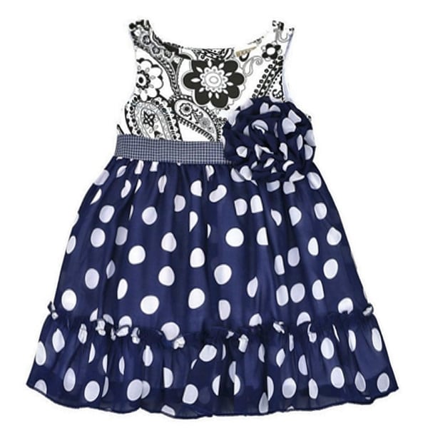 Lele Vintage Little Girls Blue Polka Dot Flower Accent Paisley Dress ...