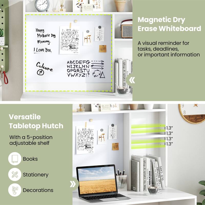 Computer Desk with Hutch and Magnetic Whiteboard for Home Office