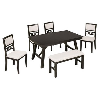 Solid Wood 6-Piece Dining Table Set Rectangular with Upholstered Chairs ...