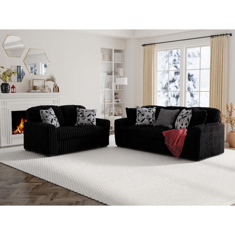 Roundhill Furniture Solenne 2-Piece Living Room Set, Oversized Sofa and Loveseat with Jumbo Corduroy Upholstery