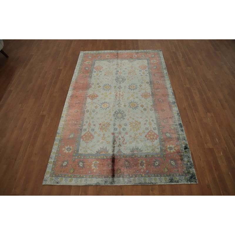 Hand Knotted Oriental Viscose Silk Carpet Transitional Floral Greys & Charcoal Oushak Area Rug - 8' 0'' X 4' 11''
