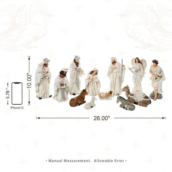 dimension image slide 0 of 30, Glitzhome 12pcs Resin Christmas Multi/ Blue/ Ivory Nativity Figurines Set