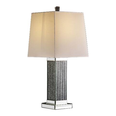 Table Lamp with Cuboid Shape and Faux Diamond Inlay, Silver - 13 L x 13 W x 30 H Inches