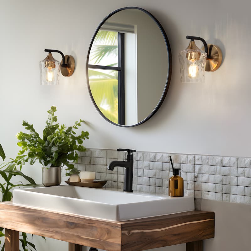 Modern Black Gold Bathroom Vanity Light Hammered Glass Wall Sconces Lamps with 1/2/3/4 Lights