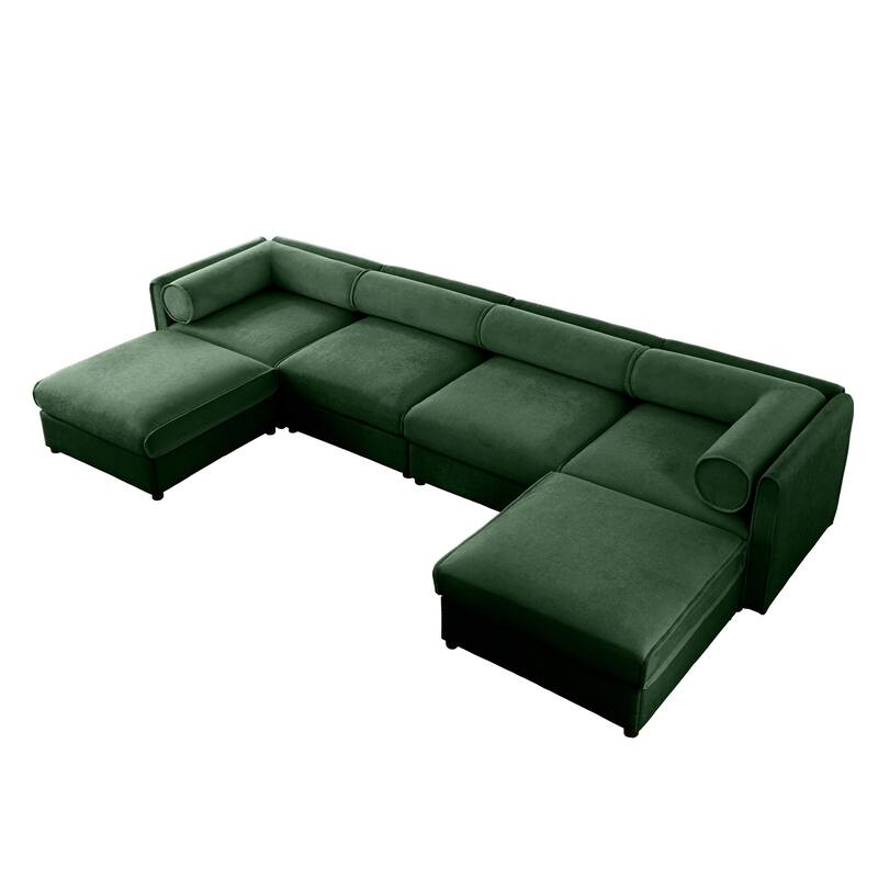Modern 6-Piece U-Shaped Modular Sofa with Storage & 2 Storage Ottoman
