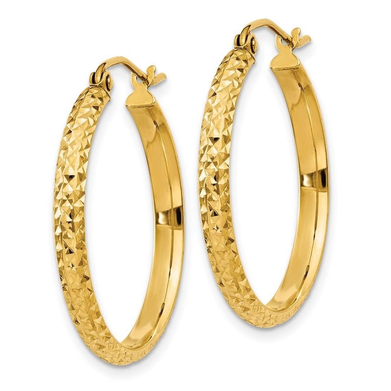Curata 14k Yellow Gold Diamond-Cut 2.8x25mm Hoop Earrings
