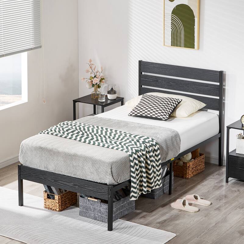 VECELO Twin Size Kids Bed Frames with Headboard and Footboard,Twin Size Bed Set of 2