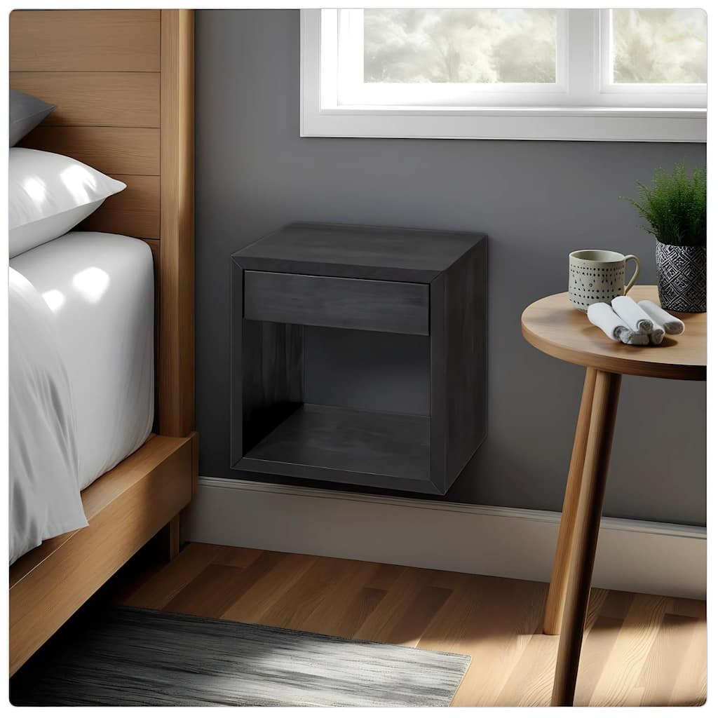Scandinavian Solid Wood Floating Nightstand with a Drawer, Bedside Table