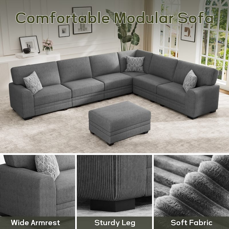 7 Piece Modular Corduroy Sectional With Ottoman