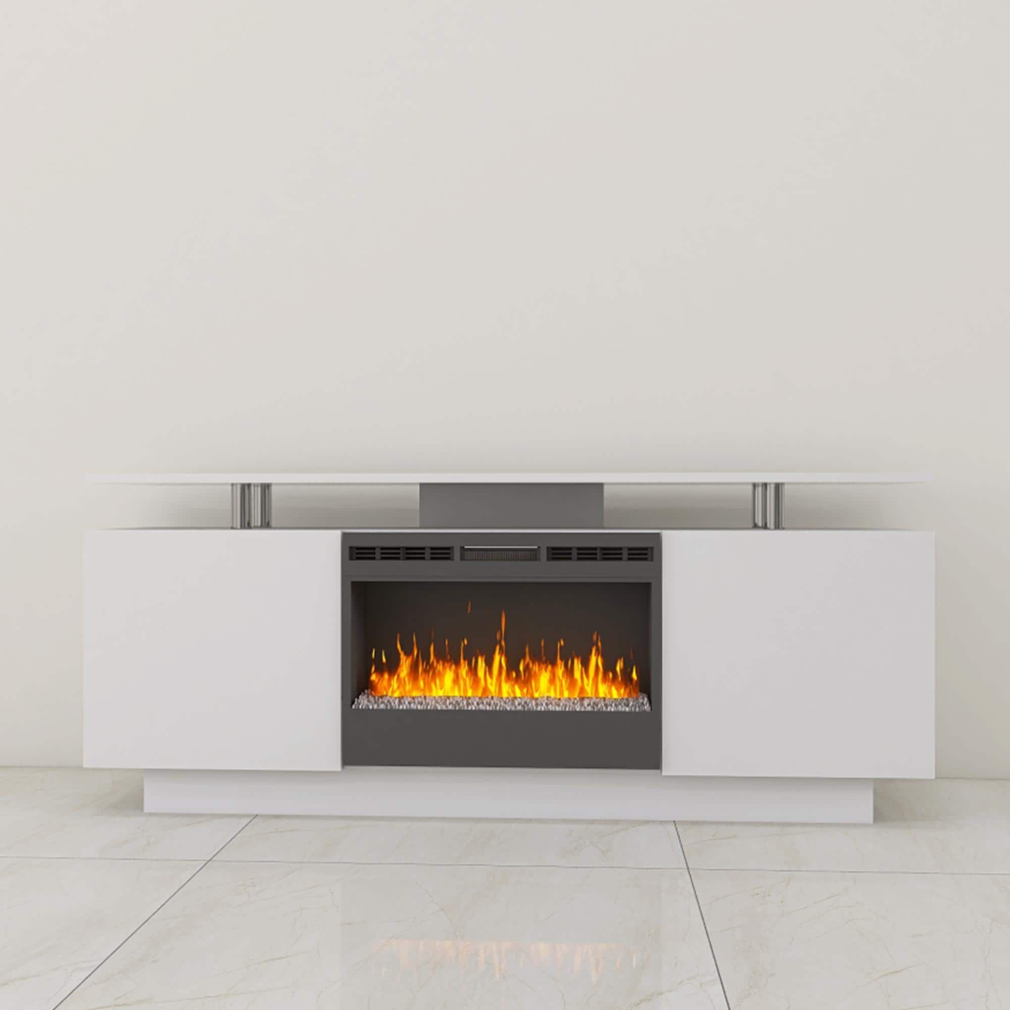 IGEMAN 160CM High Gloss TV Cabinet Tv Unit with Fireplace,Have Heat and Flame Color Changes