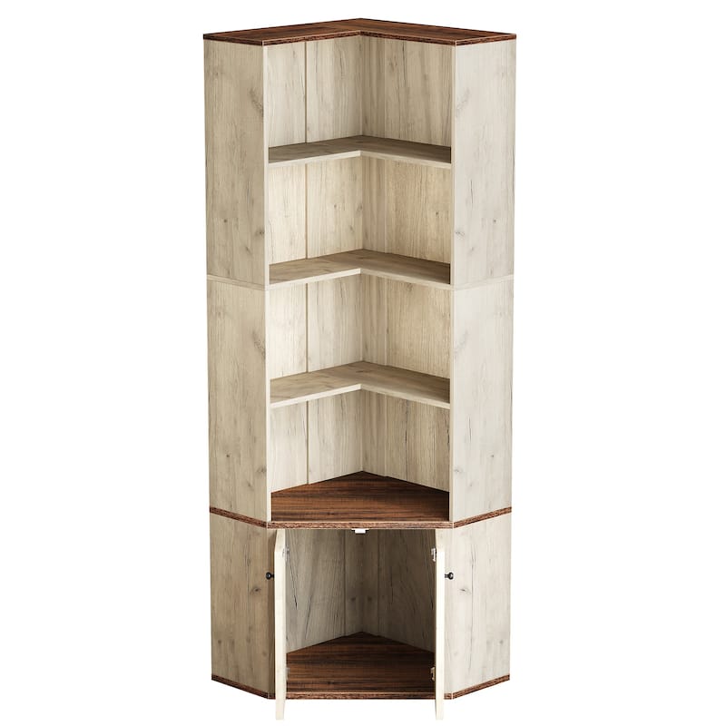 Industrial L-Shaped Corner Shelf Bookcase with Hidden Cabinet