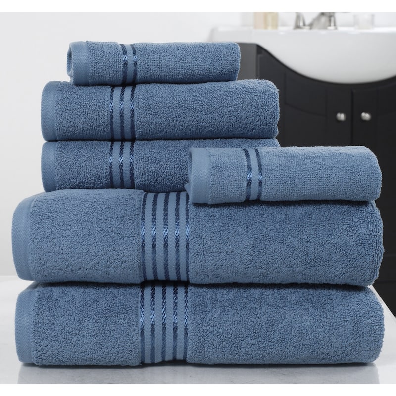 6PC Towel Set - Cotton Bathroom Accessories with 2 Bath Towels, 2 Hand Towels, and 2 Washcloths by Windsor Home - Light Blue