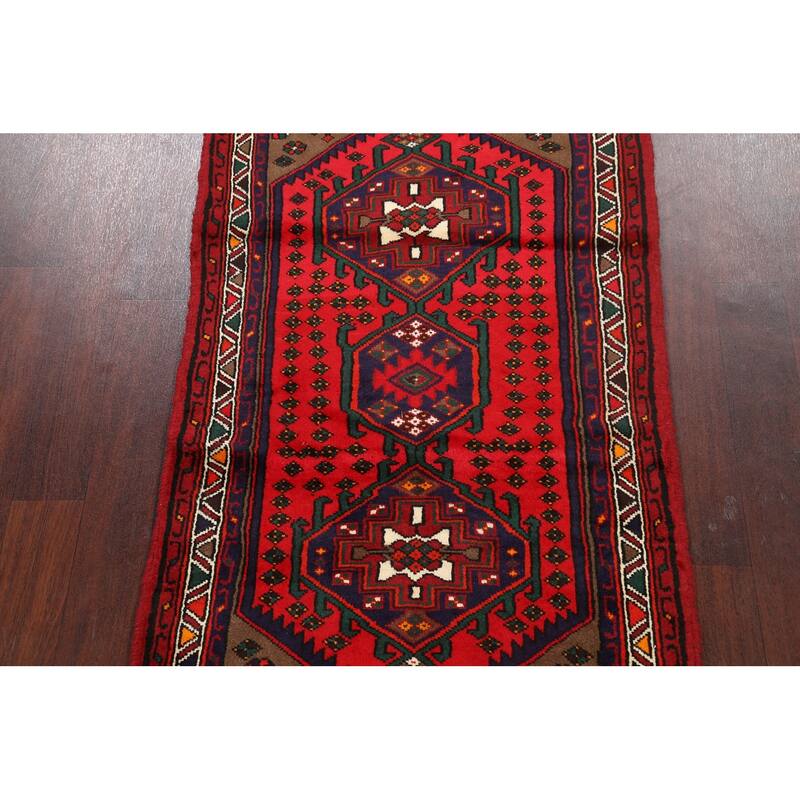 Geometric Hamedan Persian Home Decor Area Rug Hand-knotted Wool Carpet - 2'11" x 5'0"