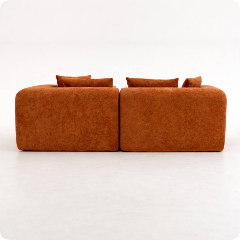 96" Boucle Fabric Sectional Sofa with Four Pillows, No Assembly Required