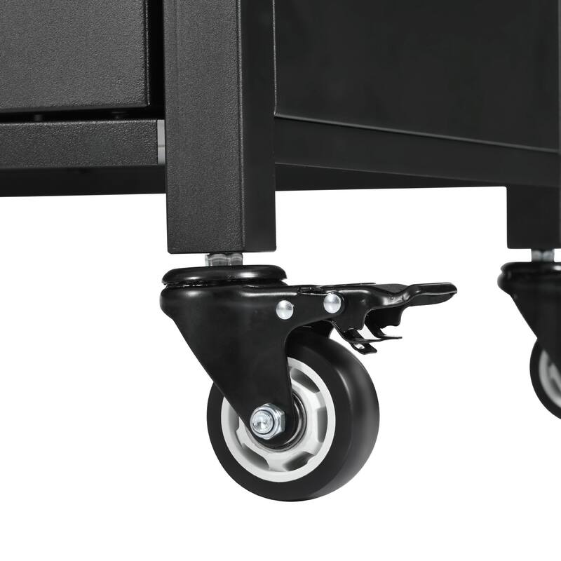 55.5'' Rubber Wood Kitchen Island in Black with 304 Stainless Steel Sink, 4 Lockable Wheels and Spice Rack