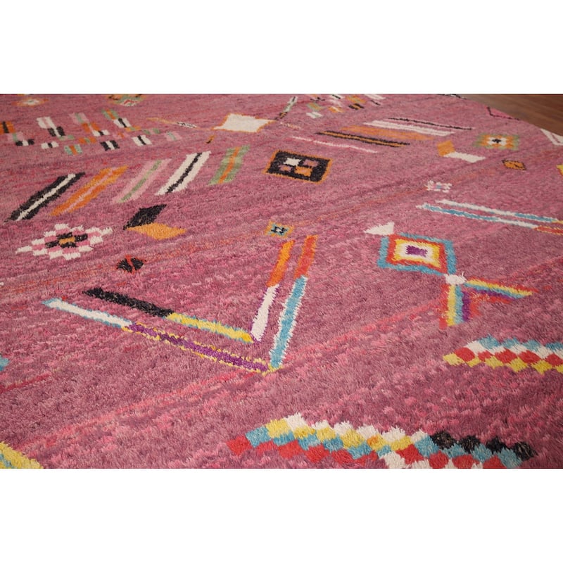 Pink Geometric Moroccan Large Area Rug Hand-Knotted Wool Carpet - 9'10" x 14'7"