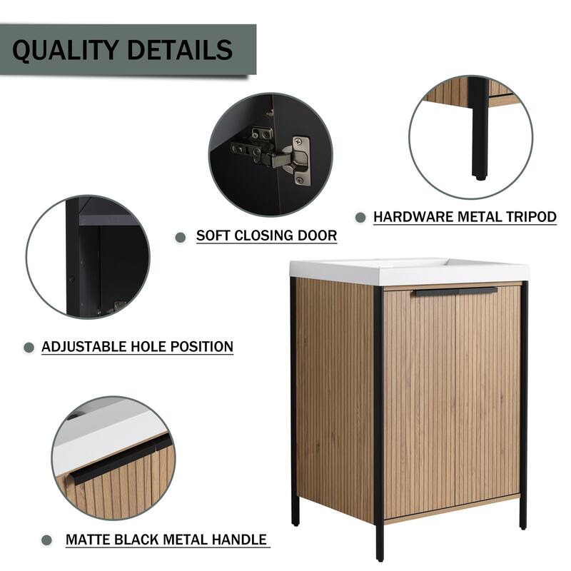 36" Freestanding Bathroom Vanity with Ceramic Sink, 2 Doors and 2 Drawers, Modern Grey Finish,8" Faucet Mount