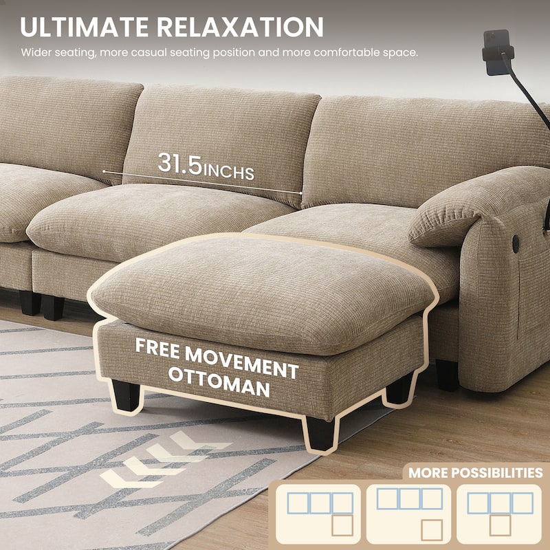 L-Shaped Sectional Sofa w/ USB, Type-C Charger, 2 Side Storage Pockets