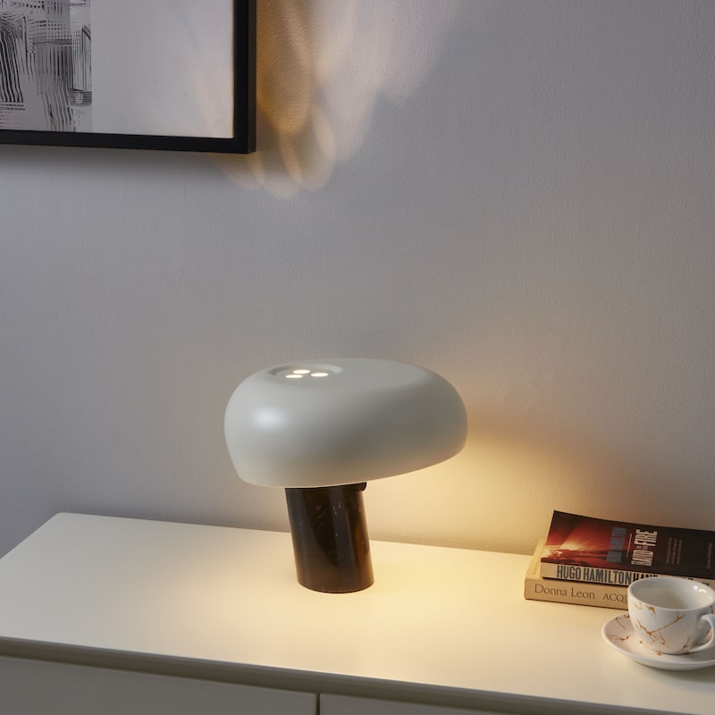Brightech Kingpin 10 in. Classic Black Modern Integrated LED Novelty Bedside Desk Table Lamp with Ivory Iron Rounded Shade