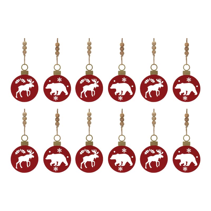 Metal Cut Out Bear and Moose Ornament (Set of 12)