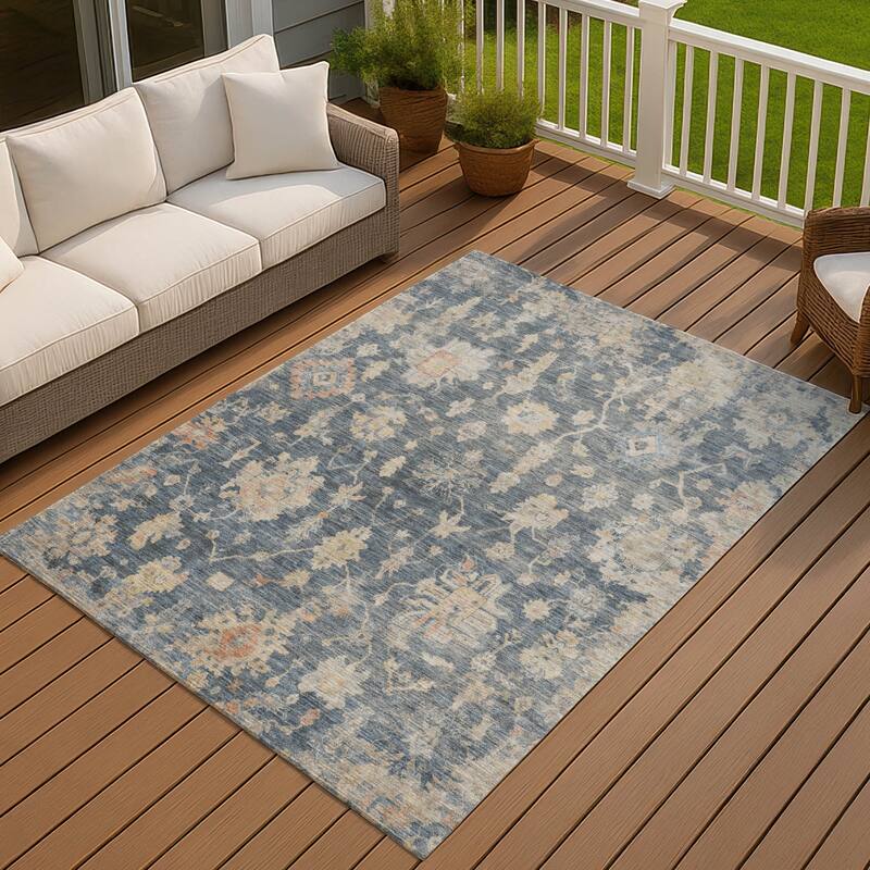 Machine Washable Indoor/ Outdoor Casual Traditional Chantille Rug - 9' x 12' - Navy