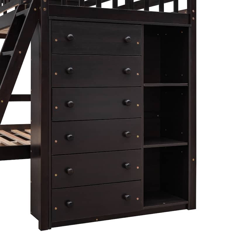Twin over Full Bunk Bed with Six Drawers and Flexible Shelves