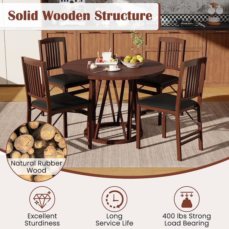 Gymax Folding Dining Chairs Set of 4 /Padded Seat Rubber Wood Frame