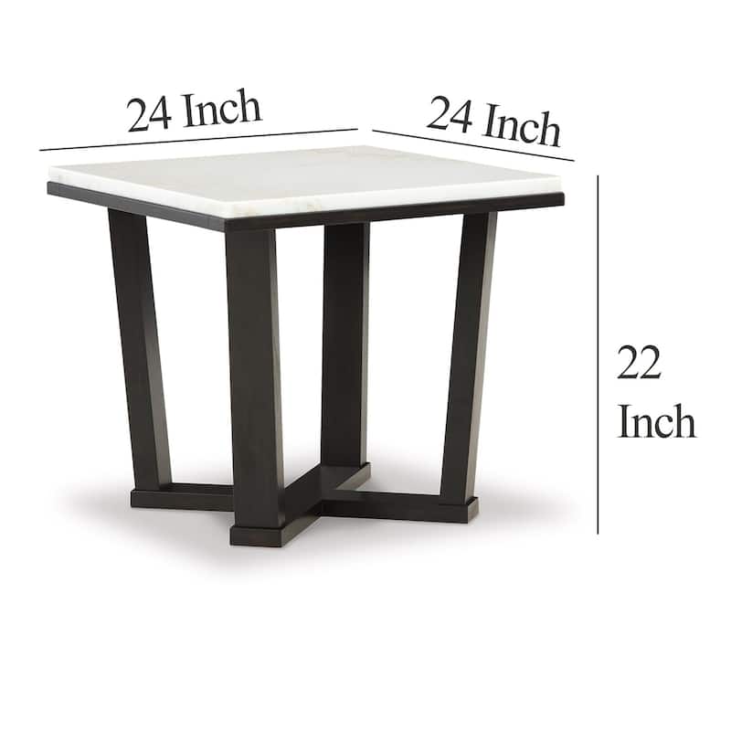 24 in. White and Espresso Brown Square Faux Marble End Table with Marble Top