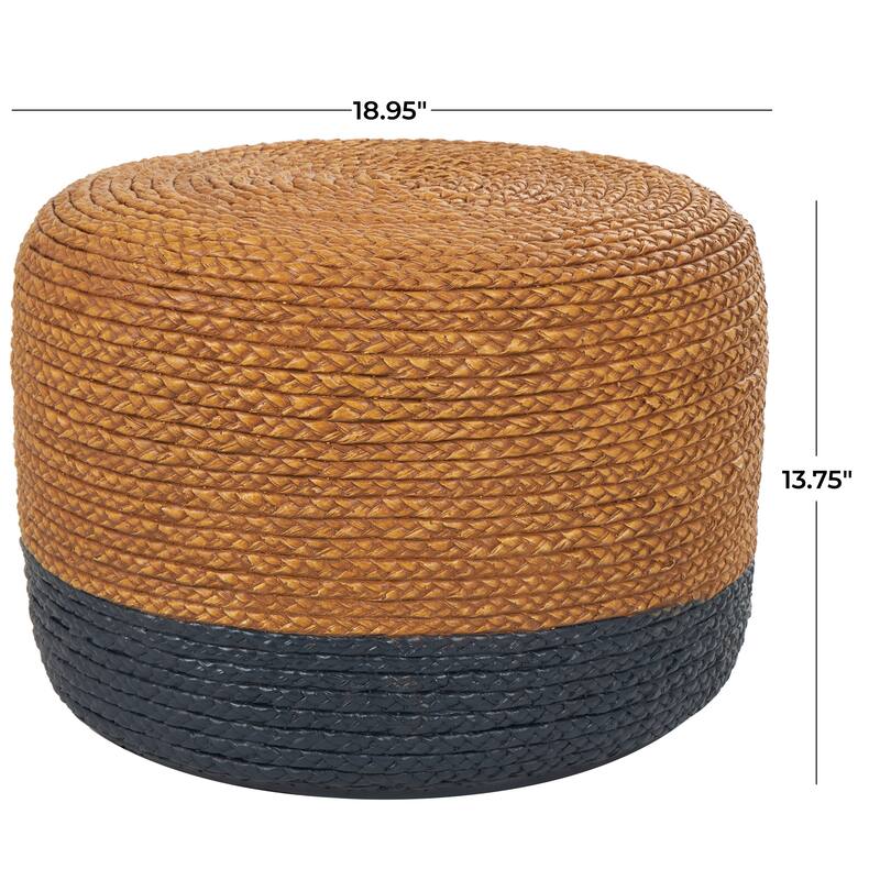 Brown Magnesium Oxide Two-Toned Garden Stool with Black Base and Woven Inspired Design