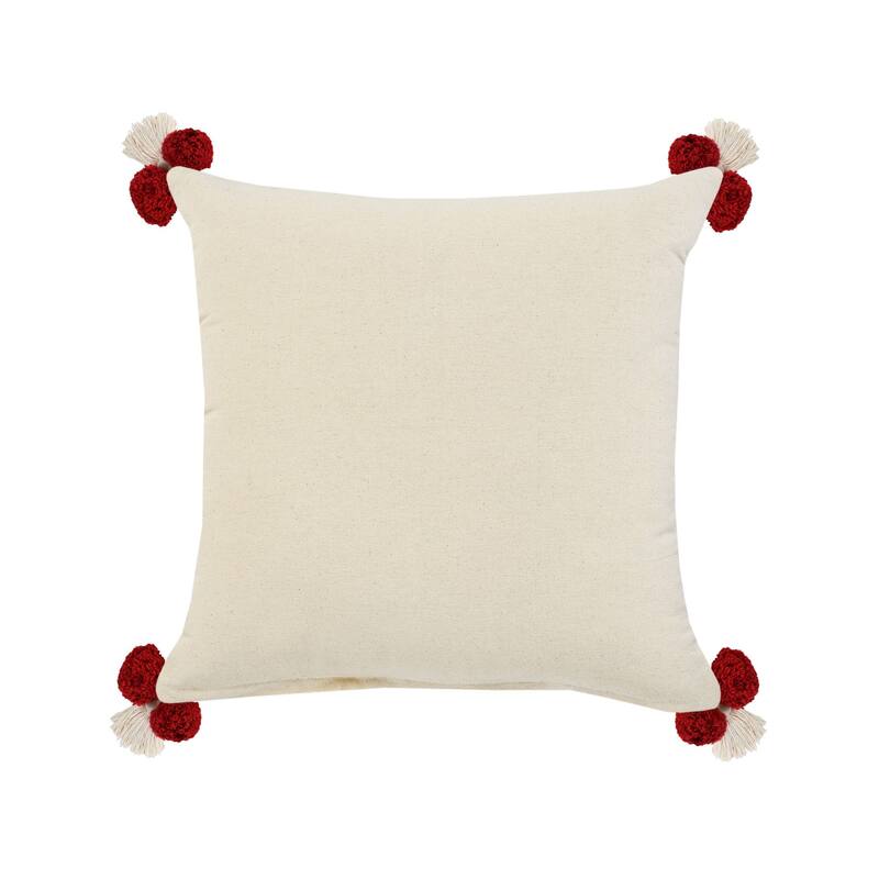 20" Red and White Zeal Pom Square Throw Pillow