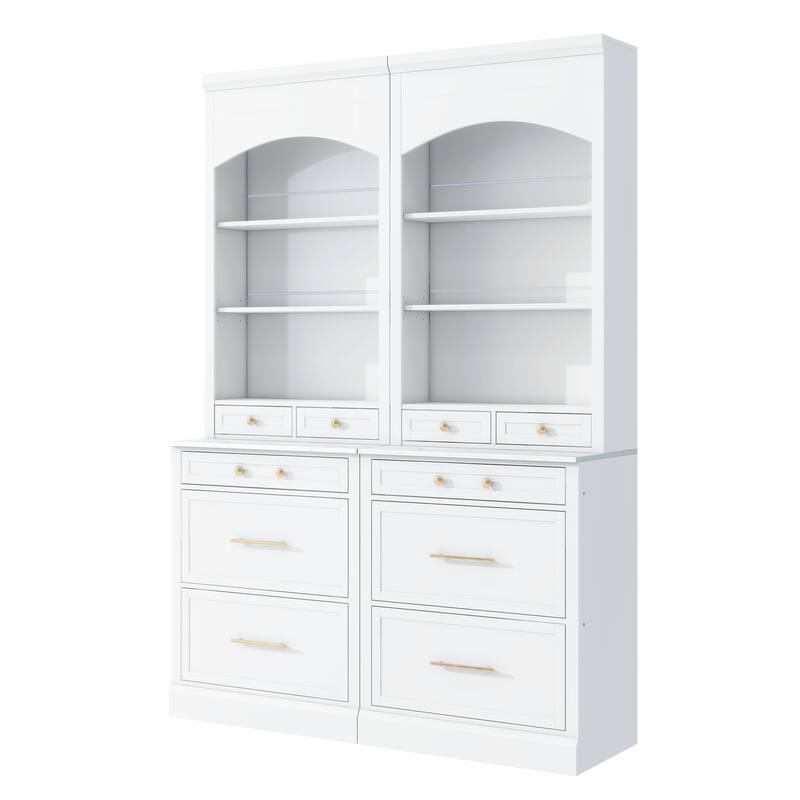 Freestanding High Kitchen Pantry Tall Kitchen Hutch, Set of 2, Gray