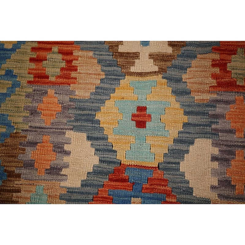 Geometric Kilim Reversible Runner Rug Flatweave Wool Carpet - 2'8"x 9'6"
