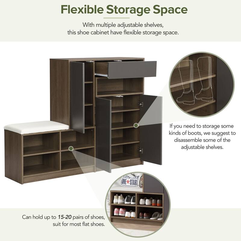 2-in-1 Shoe Storage Bench & Shoe Cabinets, Multi-functional Shoe Rack with Padded Seat