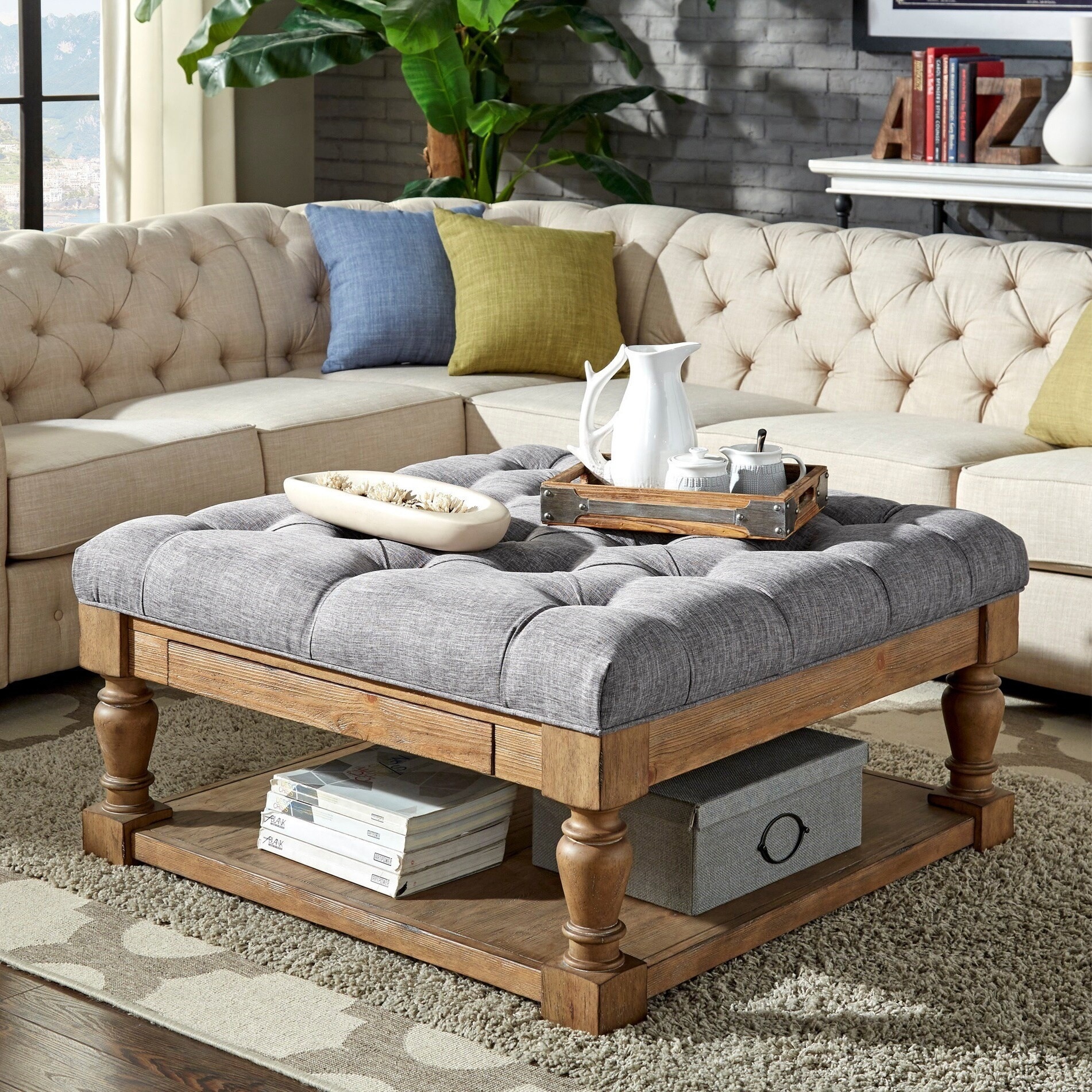 Lennon Baluster Storage Tufted Ottoman Table by iNSPIRE Q Artisan