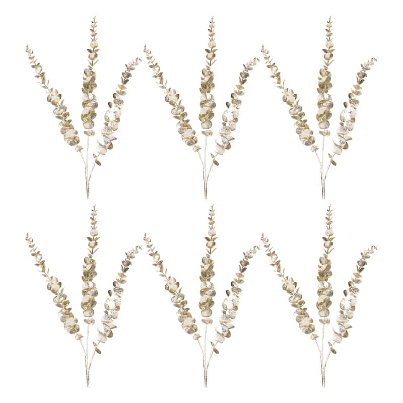 Glittered Eucalyptus Spray (Set of 6) - Champagne