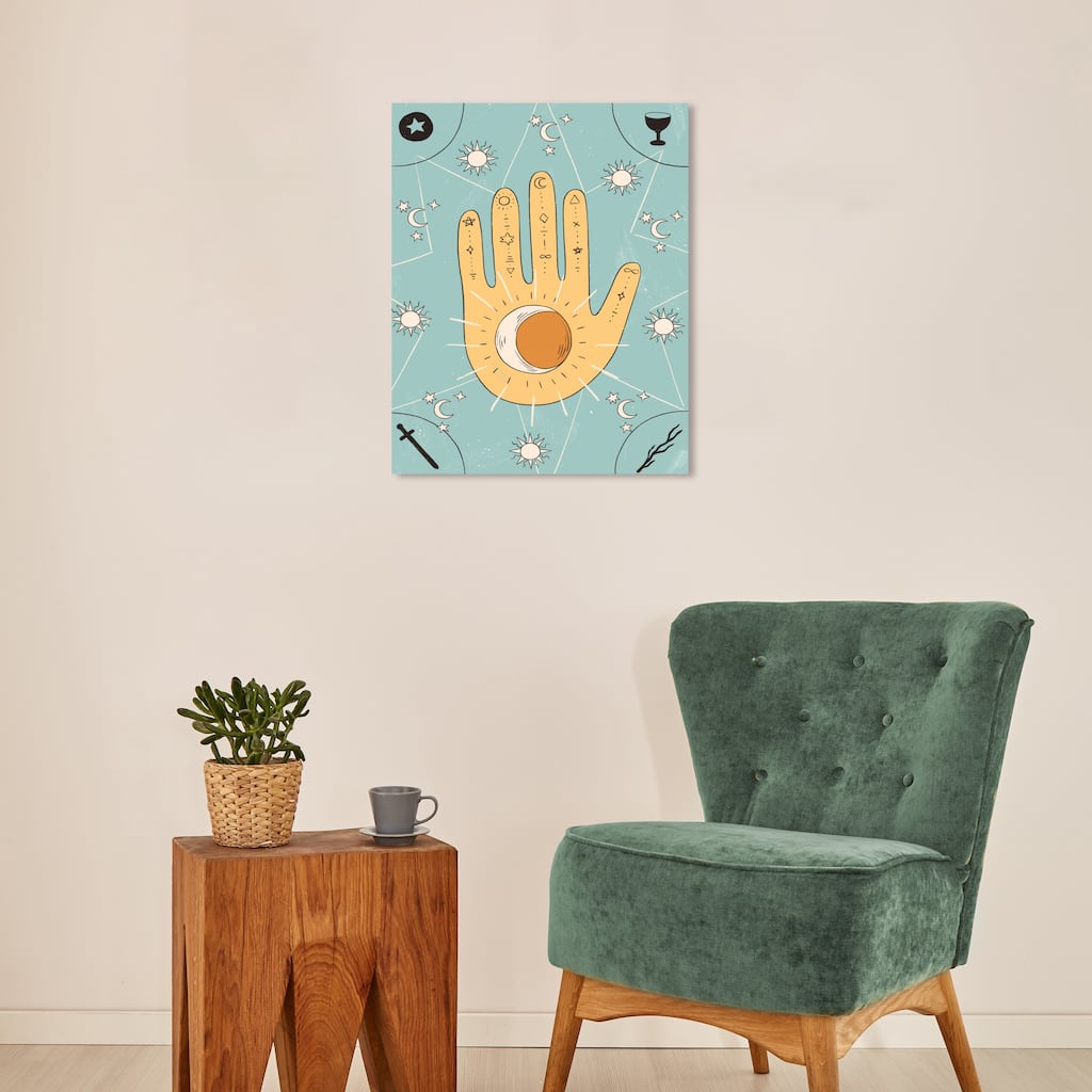 Wynwood Studio Canvas Spiritual and Religious Hand Position Blue Mid-Century Modern Wall Art Canvas Print