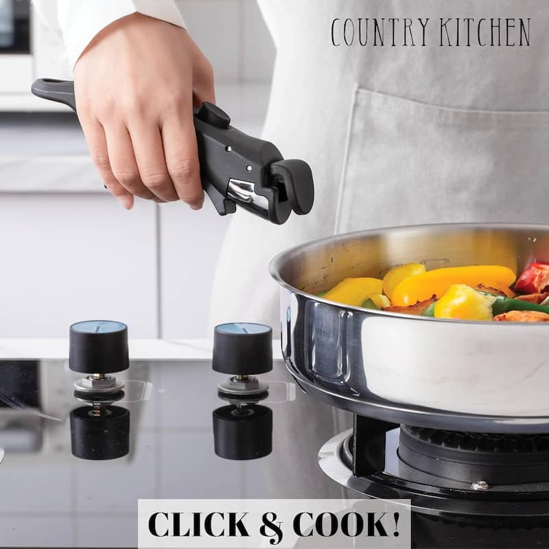 Country Kitchen 16 Piece RV Cookware Set Ceramic with Removable Handle Oven Safe.