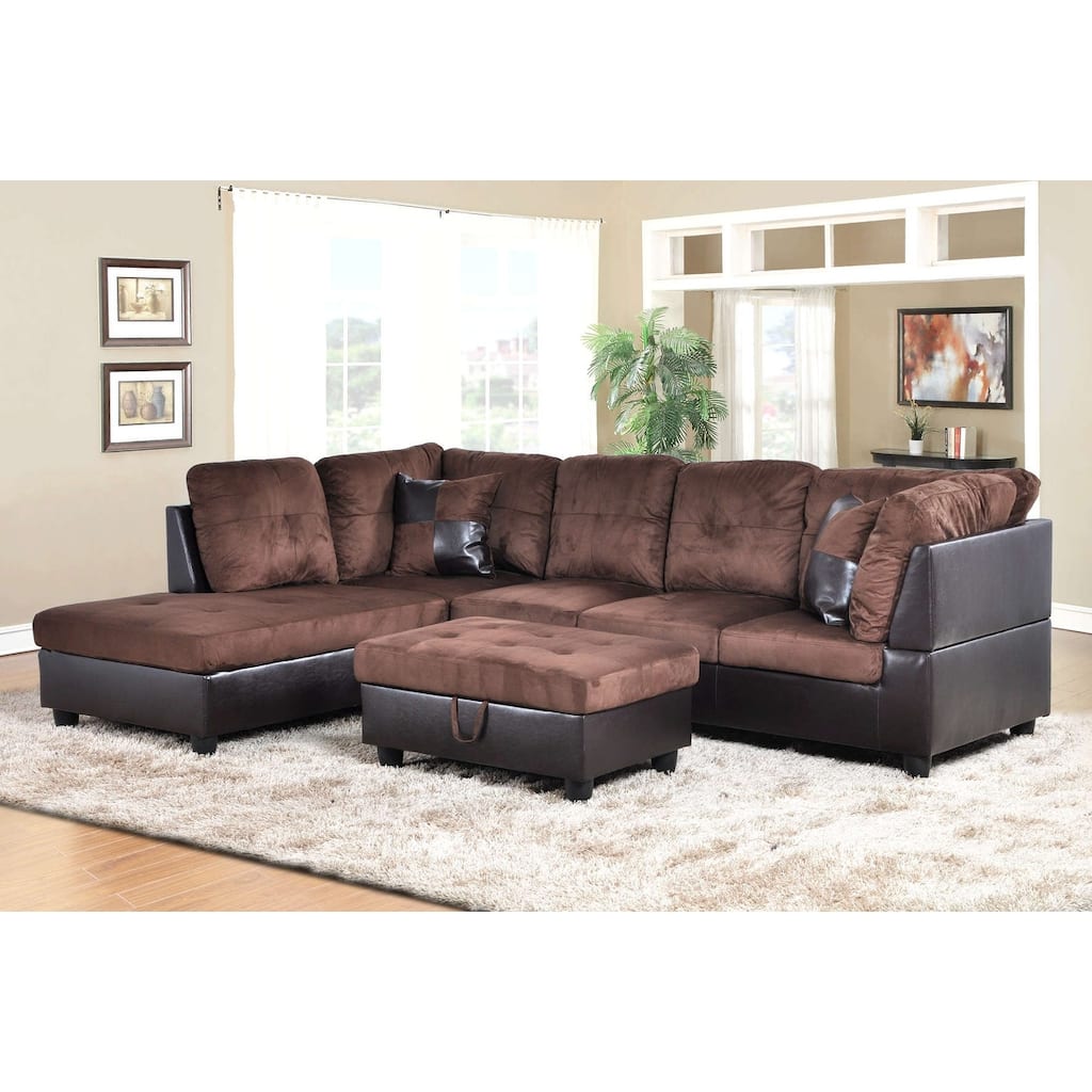Golden Coast Furniture 3-piece Microfiber Leather Sofa Sectional with Ottoman Storage