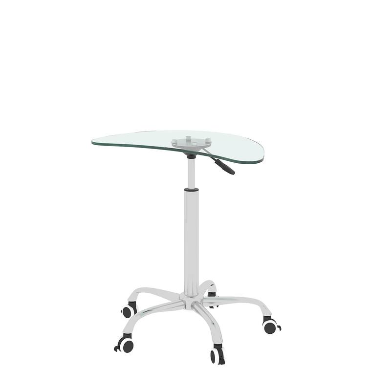 Adjustable Height Tempered Glass Standing Desk/Laptop Stand, with Lockable Wheels