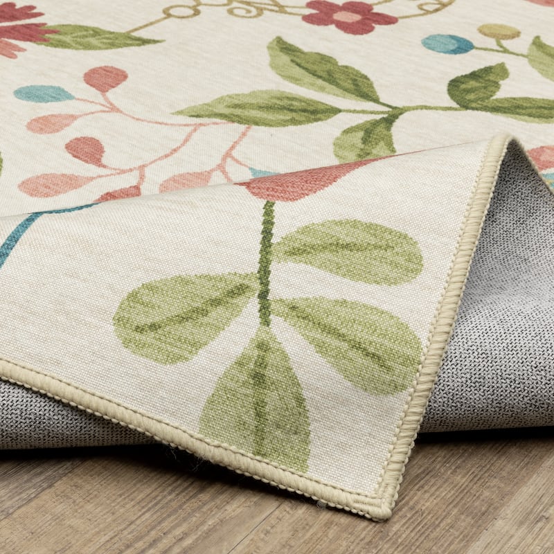 Style Haven Flores Bird Cages Beige/Multi Indoor-Outdoor Washable Rug